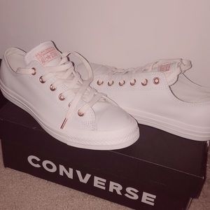 White Leather with Rose Gold detail Converse